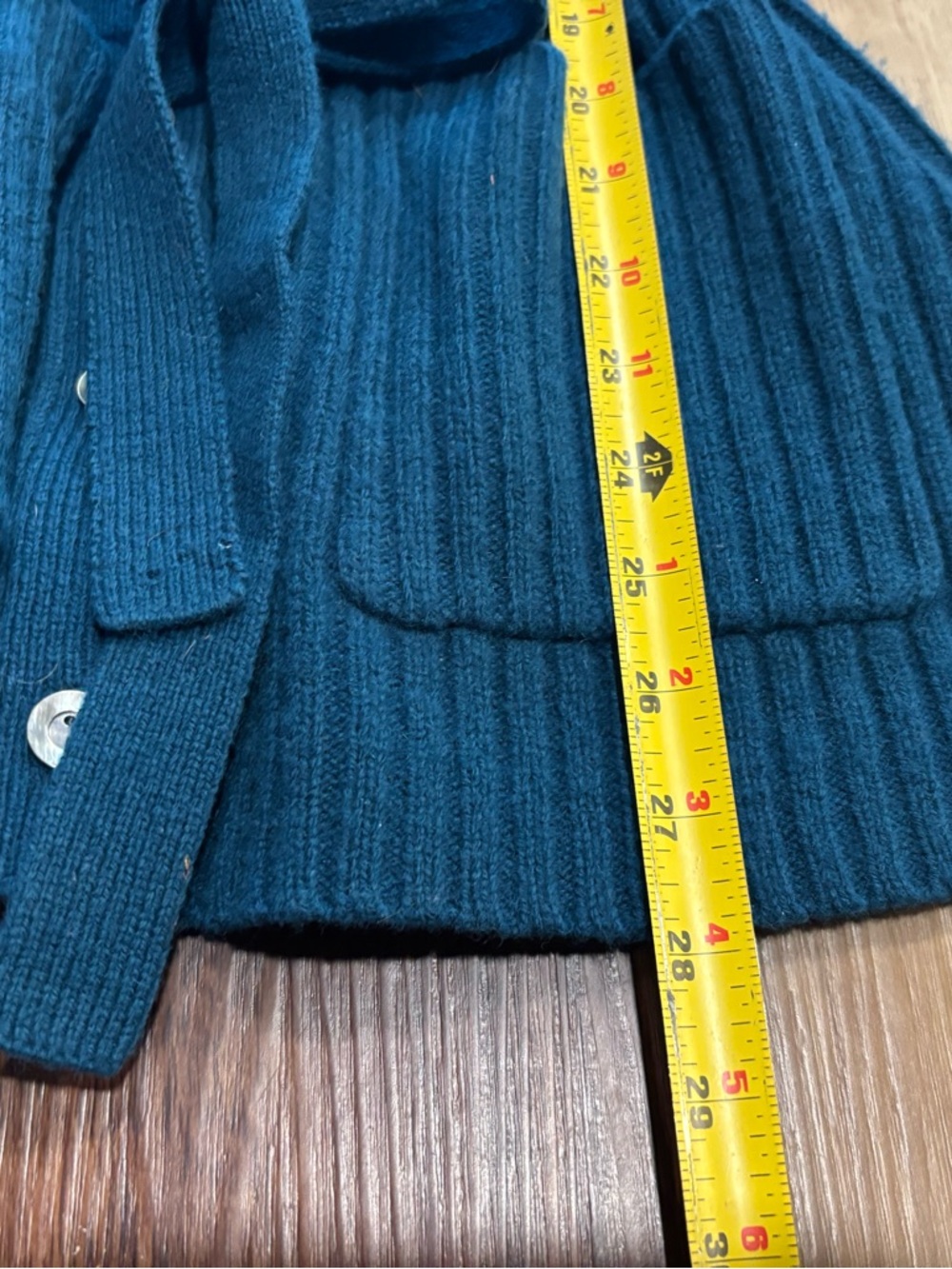 Pendleton 100% Lambswool Belted Cardigan Sweater S Teal Blue Ribbed Knit Pocket - Picture 5 of 5